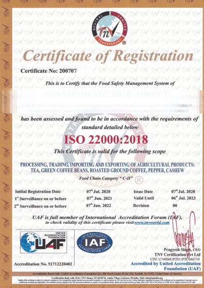 Certificate of Registration ISO 22000:2018